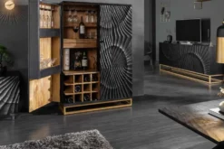 Massiver Nachttisch SCORPION 50cm schwarz Mangoholz Beistelltisch mit 3D Schnitzereien