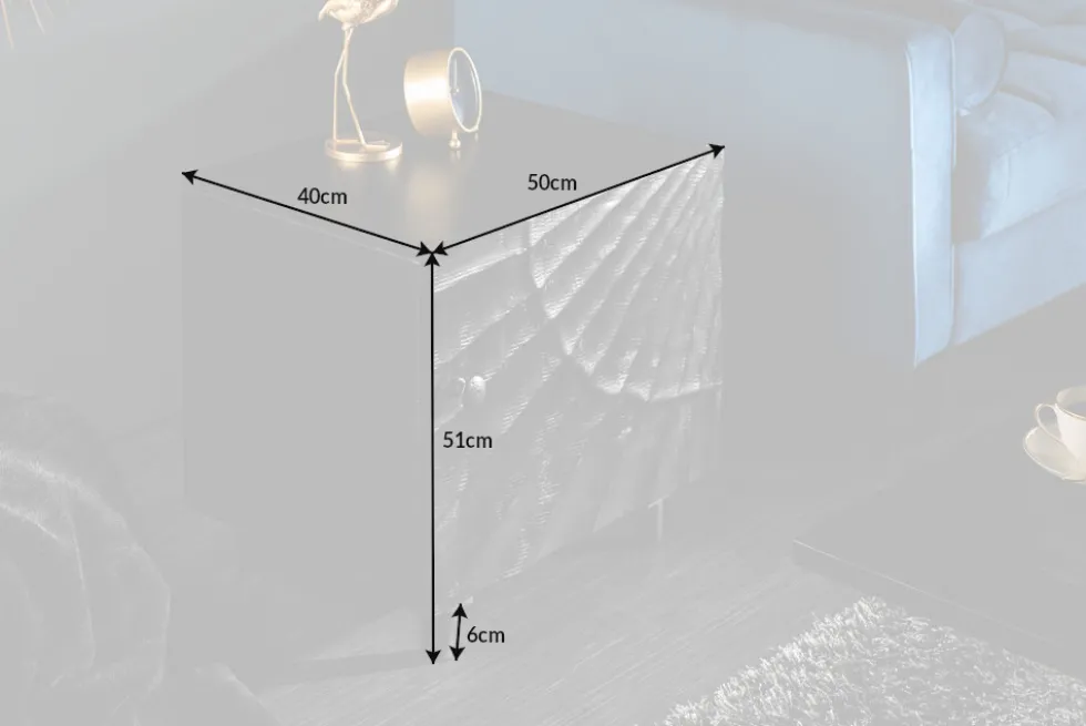 Massiver Nachttisch SCORPION 50cm schwarz Mangoholz Beistelltisch mit 3D Schnitzereien