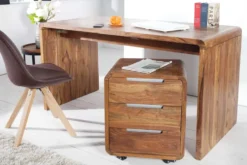Massiver Rollcontainer CUBUS 60cm braun Sheeshamholz stone finish drei Schubladen