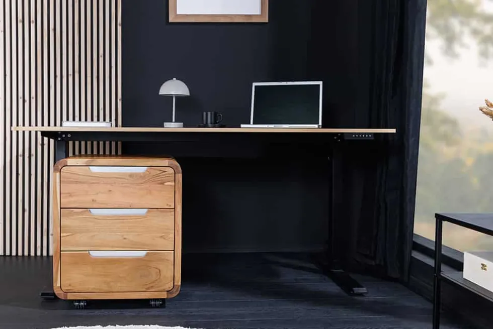 Massiver Rollcontainer CUBUS 60cm braun Akazienholz honey finish drei Schubladen
