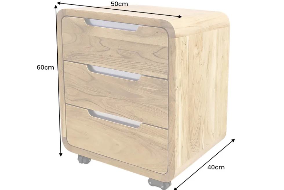 Massiver Rollcontainer CUBUS 60cm braun Akazienholz honey finish drei Schubladen
