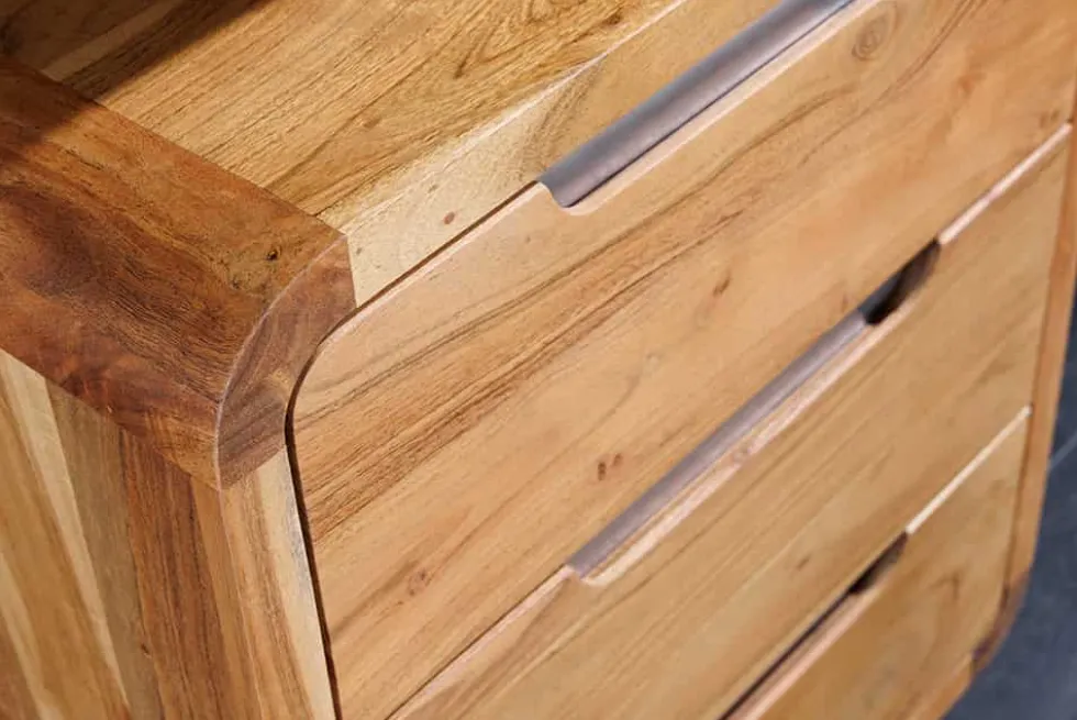 Massiver Rollcontainer CUBUS 60cm braun Akazienholz honey finish drei Schubladen