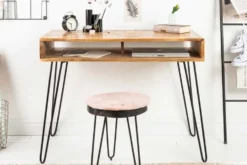 Massiver Schreibtisch SCORPION 100cm natur Mangoholz Hairpin Legs