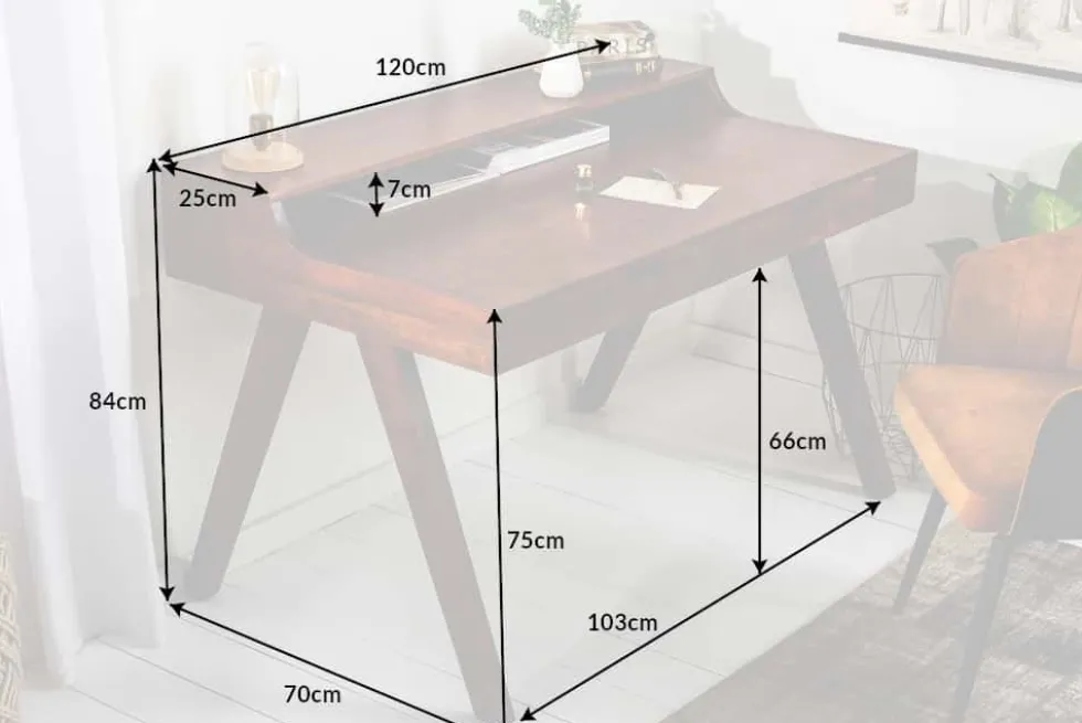 Massiver Sekretär MONSOON 120cm Akazie Schreibtisch Markant Finish