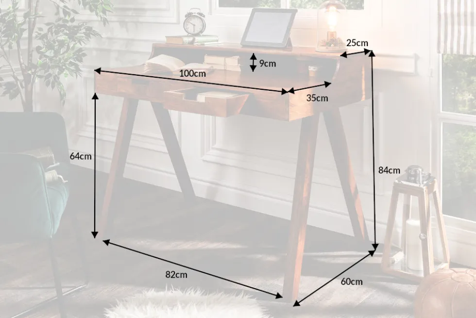 Massiver Sekretär MONSOON 100cm Akazie Schreibtisch Markant Finish