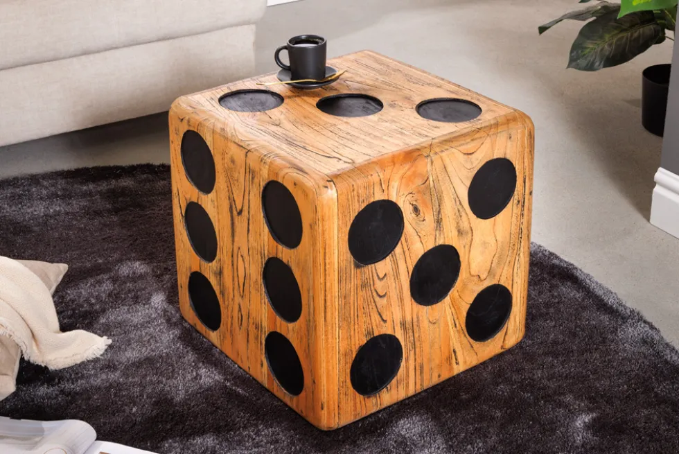 Massiver Würfelhocker CUBE 40cm natur Mindiholz Beistelltisch stapelbar