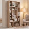Massives Bücherregal CUBUS 180cm natur Mangoholz cream finish elf Fächer