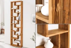 Massives Bücherregal JAVA 200cm natur recyceltes Teakholz Standregal Raumtrenner