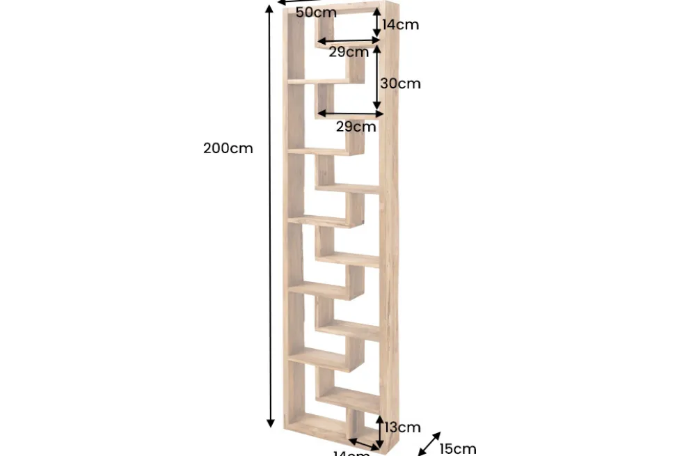 Massives Bücherregal JAVA 200cm natur recyceltes Teakholz Standregal Raumtrenner