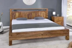 Massives Bett MAKASSAR 180x200cm braun Sheeshamholz stone finish