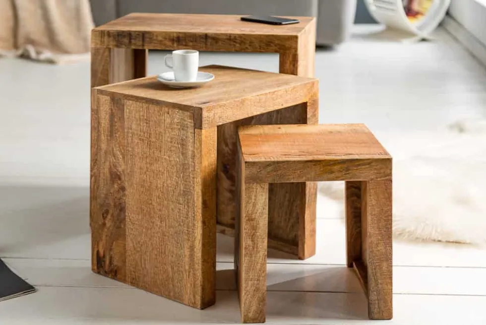Massives 3er-Set Beistelltische MAKASSAR 45cm Mango natur Massivholz