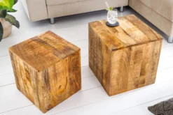 Massives 2er Set Beistelltisch CURACAO 45cm natur Mangoholz Würfel handmade Couchtisch