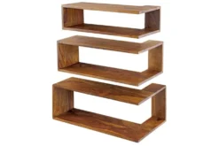 Massives 3er Set Wandregale SURREAL 65cm braun stone finish Außenecke Sheesham