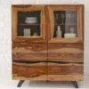 Massives Highboard AMAZONAS 140cm braun Sheeshamholz Vitrine mit Baumkante