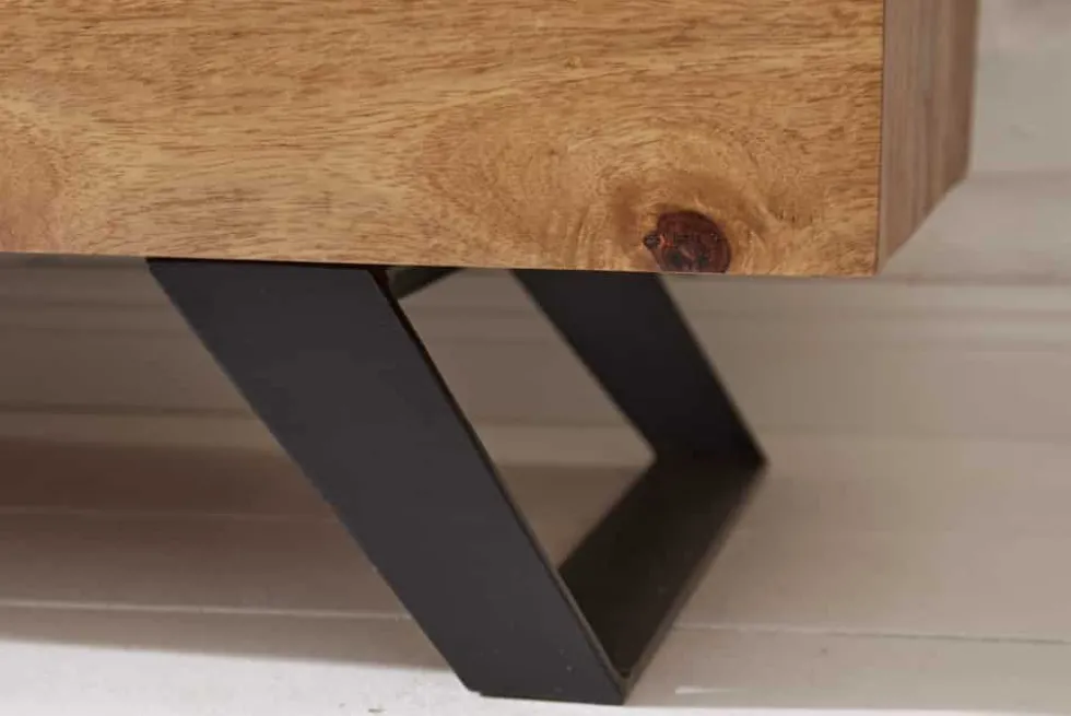 Massives Highboard AMAZONAS 140cm braun Sheeshamholz Vitrine mit Baumkante
