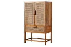 Massives Highboard BAMBOO LOUNGE 140cm Mangoholz Bambus mit Wiener Geflecht