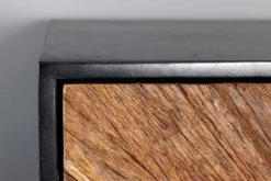 Massives Highboard BARRACUDA 120cm braun Mangoholz mit Teakholz-Front schwarz Metall
