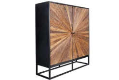 Massives Highboard BARRACUDA 120cm braun Mangoholz mit Teakholz-Front schwarz Metall