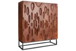 Massives Highboard DUNE 120cm walnuss-braun Akazienholz 3D-Design schwarz Metall