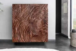 Massives Highboard FLUID 110cm walnuss-braun Akazienholz aufwendiges 3D-Design