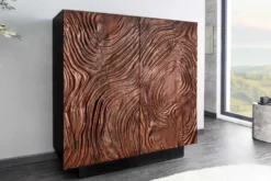 Massives Highboard FLUID 110cm walnuss-braun Akazienholz aufwendiges 3D-Design