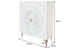 Massives Highboard GOLDEN SUNSET 120cm weiß gold Mangoholz mit 3D Schnitzereien