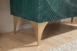 Massives Highboard GOLDEN SUNSET 120cm türkis gold Mangoholz mit 3D Schnitzereien