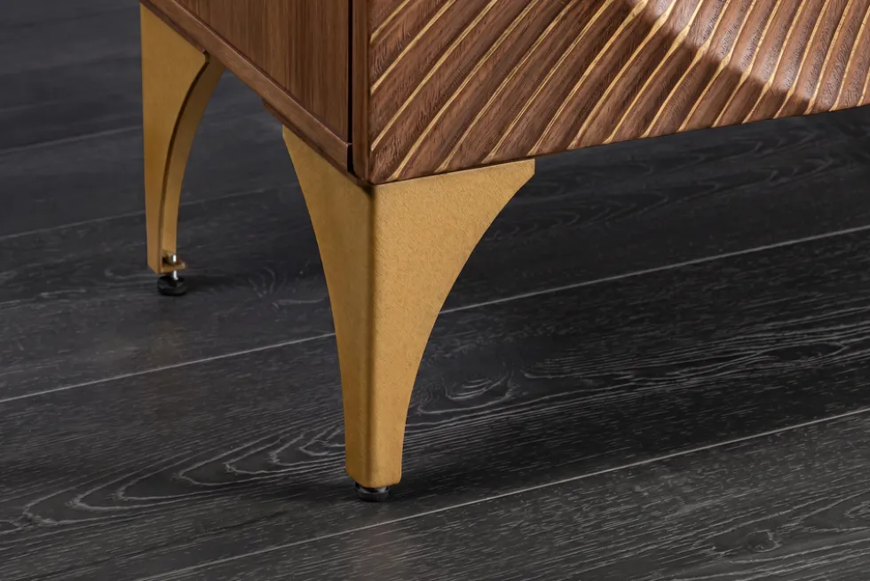 Massives Highboard GOLDEN SUNSET 120cm braun gold Mangoholz mit 3D Schnitzereien