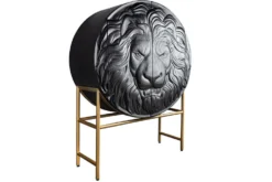 Massives Highboard LION 140cm schwarz gold Mangoholz 3D Schnitzereien Kunstwerk