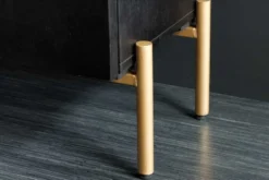 Massives Highboard MANDALA 120cm Mangoholz mit 3D Schnitzereien schwarz goldene Füße