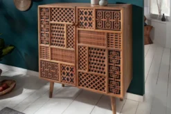Massives Highboard MARRAKESCH 120cm Mangoholz mit Verzierung Boho Stil