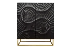Massives Highboard SCORPION 120cm schwarz Mangoholz aufwendige 3D Schnitzereien