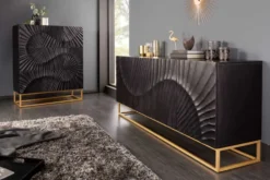 Massives Highboard SCORPION 120cm schwarz Mangoholz aufwendige 3D Schnitzereien