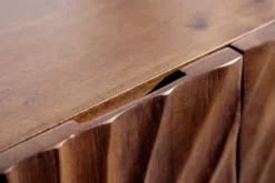 Massives Highboard SCORPION 120cm dunkelbraun Akazie mit 3D Schnitzereien schwarz Metall