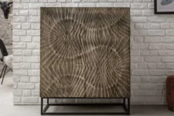 Massives Highboard SCORPION 120cm grau Akazie aufwendige 3D Schnitzereien