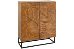 Massives Highboard SNAKE 120cm braun schwarz Mangoholz Schlangen-Design mit aufwendigen 3D Schnitzereien
