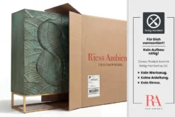 Massives Highboard SNAKE 120cm türkis gold Mangoholz Schlangen-Design mit aufwendigen 3D Schnitzereien