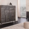 Massives Highboard TRIBAL 120cm antik braun Mangoholz 3D-Front viel Stauraum