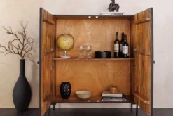 Massives Highboard TRIBAL 120cm antik braun Mangoholz 3D-Front viel Stauraum