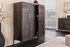 Massives Highboard TRIBAL 120cm antik braun Mangoholz 3D-Front viel Stauraum