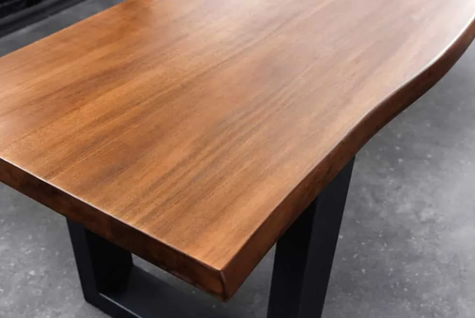 Massive Sitzbank GENESIS 200cm braun Akazienholz mit Rückenlehne Baumkante