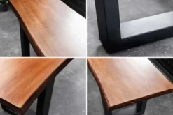 Massive Sitzbank GENESIS 160cm braun Akazienholz schwarz Metallgestell Baumkante