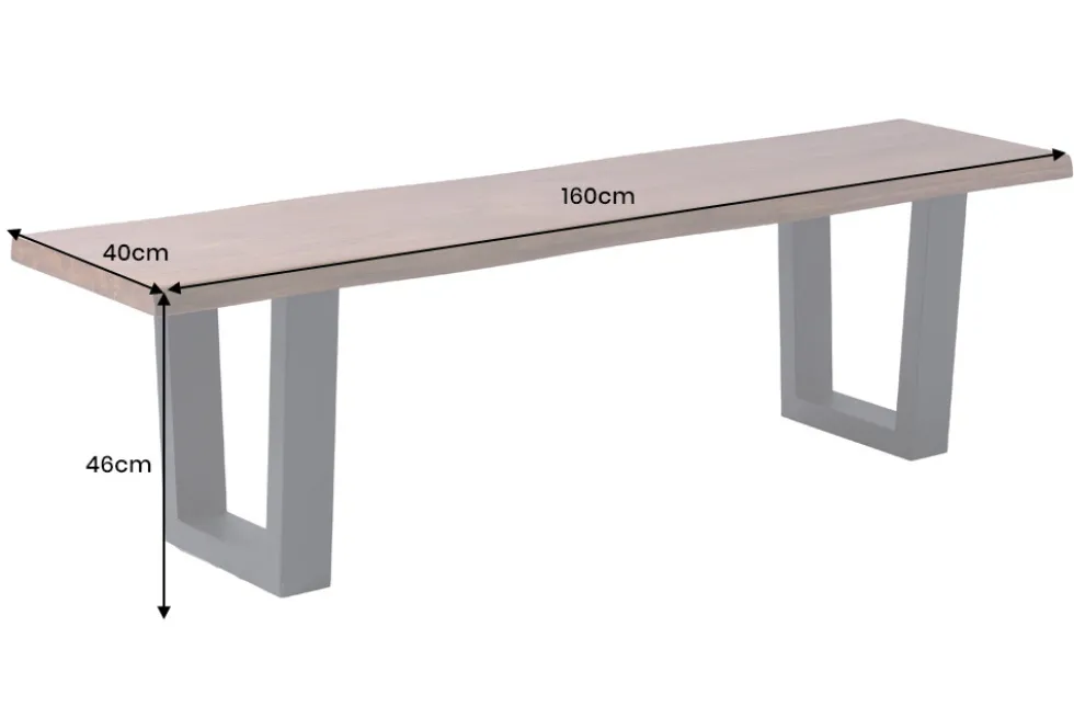 Massive Sitzbank GENESIS 160cm braun Akazienholz schwarz Metallgestell Baumkante