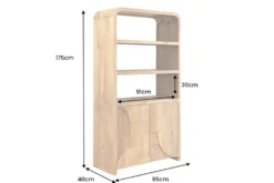 Massives Regal ART DECO 175cm cream finish beige Mangoholz abgerundet mit 3D-Front