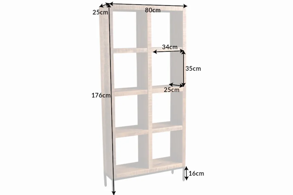 Massives Regal IRON CRAFT 176cm Mangoholz Bücherregal acht Fächer Industrial Design