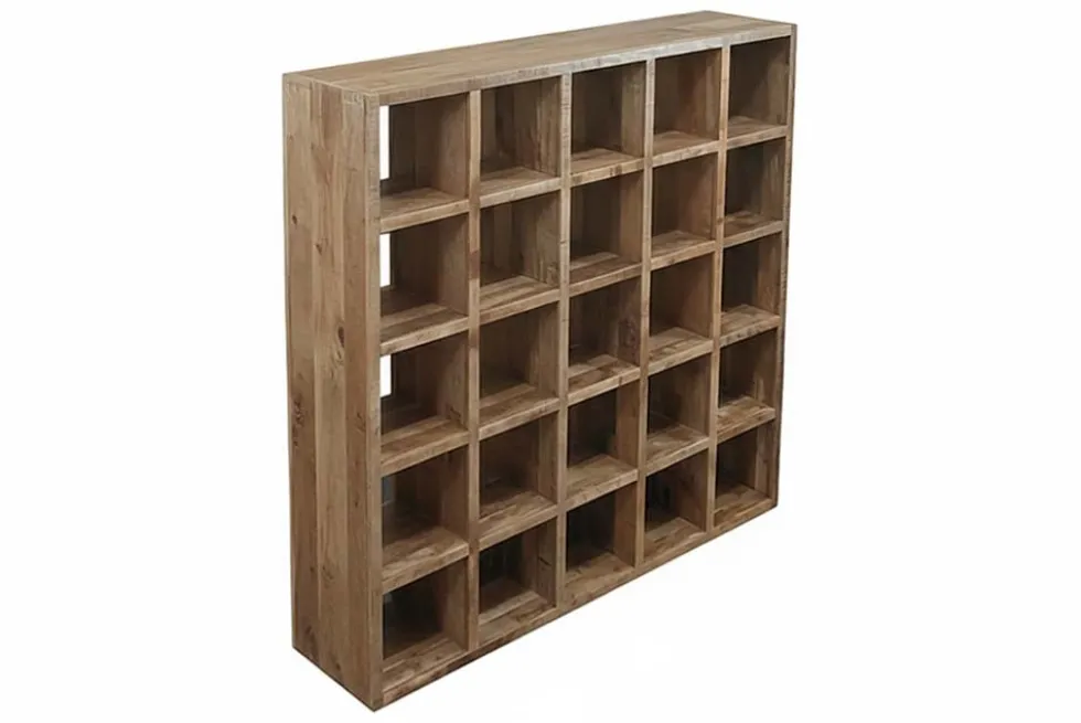 Massives Regal IRON CRAFT 200cm natur Mangoholz Bücherregal 25 Fächer