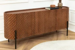 Massives Sideboard ADLON 180cm braun Mangoholz schwarz Metall 3D-Front in Wabenstruktur