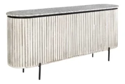 Massives Sideboard ADLON 170cm grau gebürstet Mangoholz mit weißer Marmorplatte