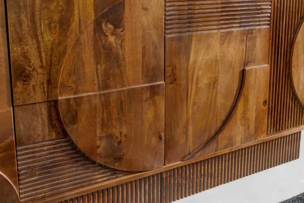 Massives Sideboard ART DECO 170cm braun smoke Mangoholz 3D-Front