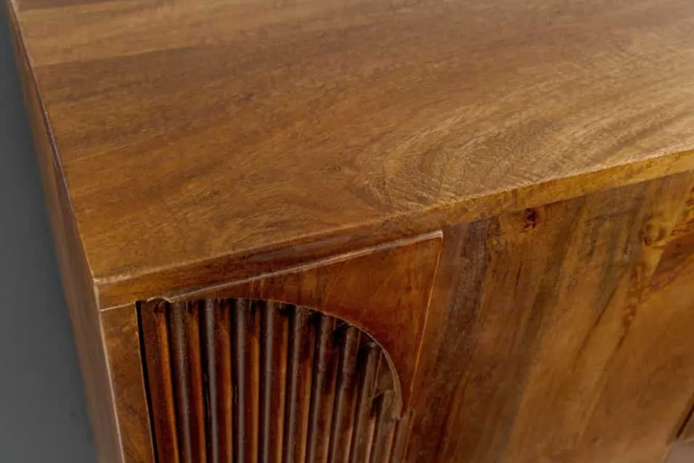 Massives Sideboard ART DECO 170cm braun smoke Mangoholz 3D-Front